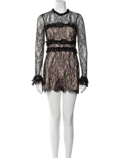 Pre-owned Alexis Lace Pattern Crew Neck Romper In White