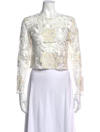 Pre-owned Alexis Lace Pattern Crew Neck Top In White