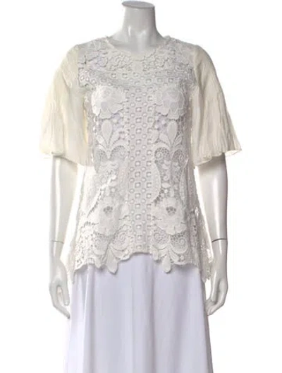 Pre-owned Alexis Lace Pattern Crew Neck Top In White