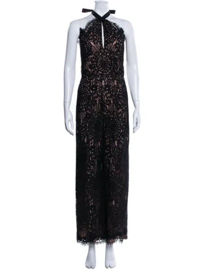 Pre-owned Alexis Lace Pattern Halterneck Jumpsuit In Black