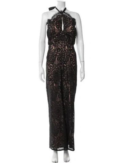 Pre-owned Alexis Lace Pattern Halterneck Jumpsuit In Black