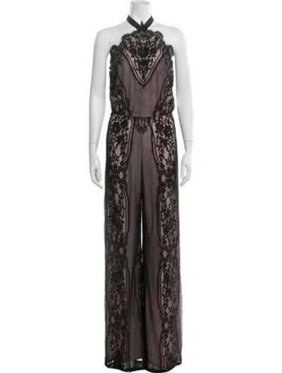 Pre-owned Alexis Lace Pattern Halterneck Jumpsuit In Black