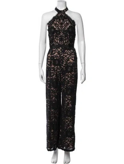 Pre-owned Alexis Lace Pattern Halterneck Jumpsuit In Black