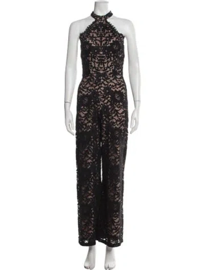 Pre-owned Alexis Lace Pattern Halterneck Jumpsuit In Black