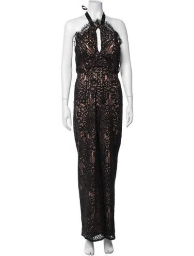 Pre-owned Alexis Lace Pattern Halterneck Jumpsuit In Black