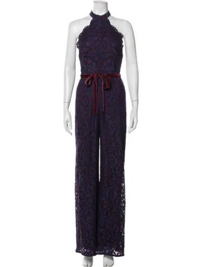 Pre-owned Alexis Lace Pattern Halterneck Jumpsuit In Blue