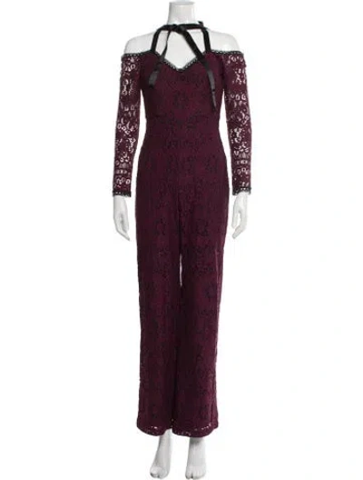 Pre-owned Alexis Lace Pattern Halterneck Jumpsuit In Burgundy