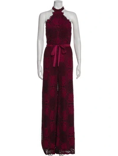Pre-owned Alexis Lace Pattern Halterneck Jumpsuit In Burgundy