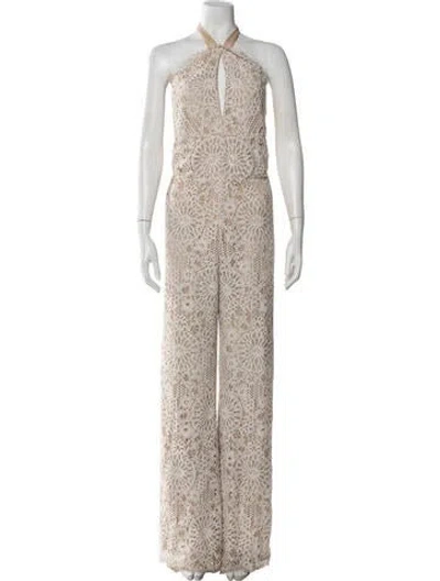 Pre-owned Alexis Lace Pattern Halterneck Jumpsuit In Multicolor