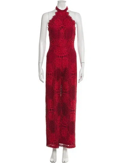 Pre-owned Alexis Lace Pattern Halterneck Jumpsuit In Red