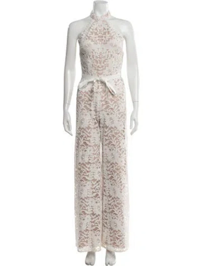 Pre-owned Alexis Lace Pattern Halterneck Jumpsuit In White
