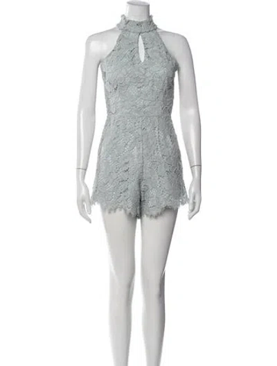 Pre-owned Alexis Lace Pattern Halterneck Romper In Blue