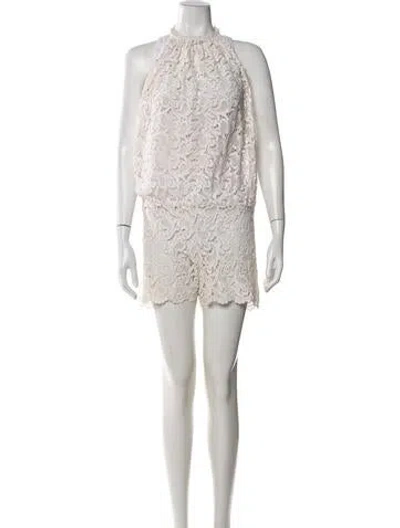 Pre-owned Alexis Lace Pattern Halterneck Romper In White