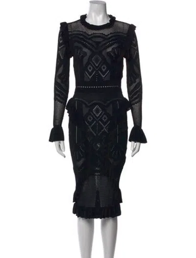 Pre-owned Alexis Lace Pattern Knee-length Dress In Black