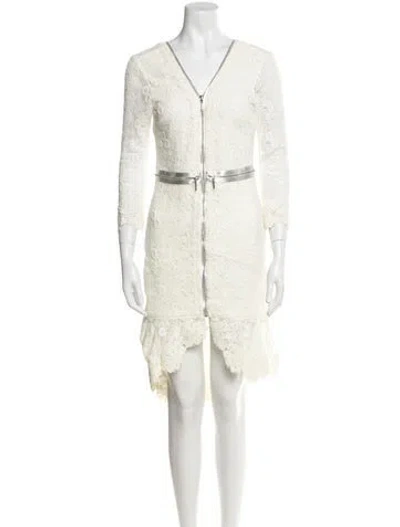 Pre-owned Alexis Lace Pattern Knee-length Dress In White