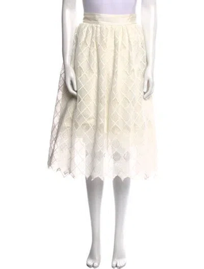 Pre-owned Alexis Lace Pattern Knee-length Skirt In White