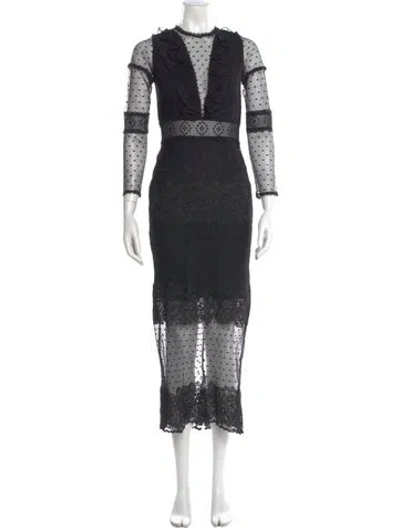 Pre-owned Alexis Lace Pattern Long Dress In Black