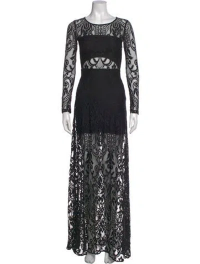 Pre-owned Alexis Lace Pattern Long Dress In Black