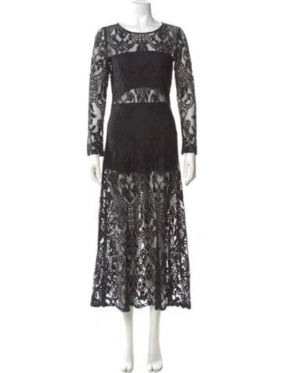Pre-owned Alexis Lace Pattern Long Dress In Black