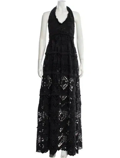 Pre-owned Alexis Lace Pattern Long Dress In Black