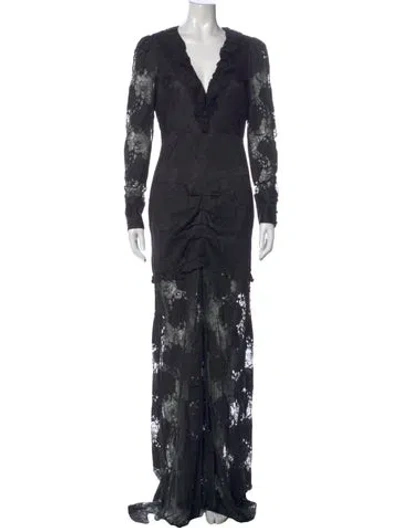 Pre-owned Alexis Lace Pattern Long Dress In Black