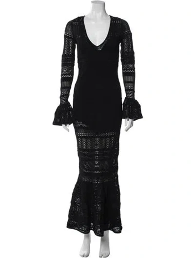 Pre-owned Alexis Lace Pattern Long Dress In Black