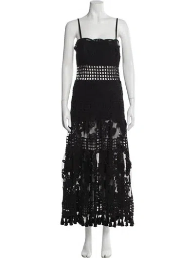 Pre-owned Alexis Lace Pattern Long Dress In Black