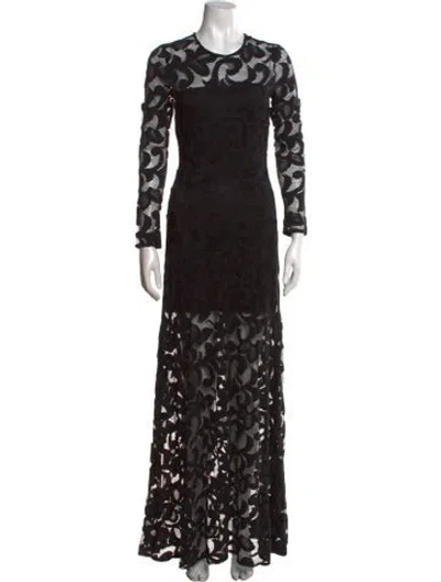 Pre-owned Alexis Lace Pattern Long Dress In Black
