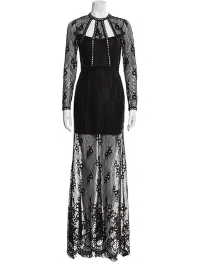 Pre-owned Alexis Lace Pattern Long Dress In Black