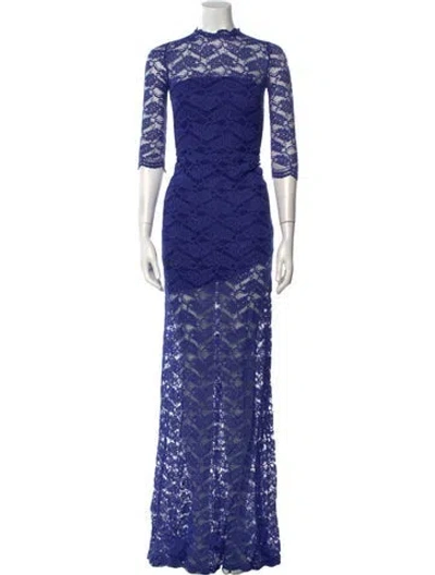 Pre-owned Alexis Lace Pattern Long Dress In Blue