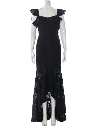 Pre-owned Alexis Lace Pattern Long Dress In Blue