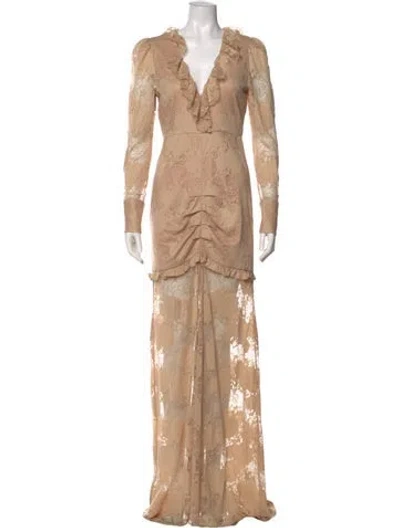 Pre-owned Alexis Lace Pattern Long Dress In Neutral