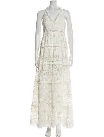 Pre-owned Alexis Lace Pattern Long Dress In Neutral