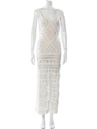 Pre-owned Alexis Lace Pattern Long Dress In Neutral