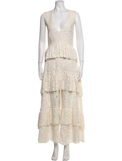 Pre-owned Alexis Lace Pattern Long Dress In Neutrals
