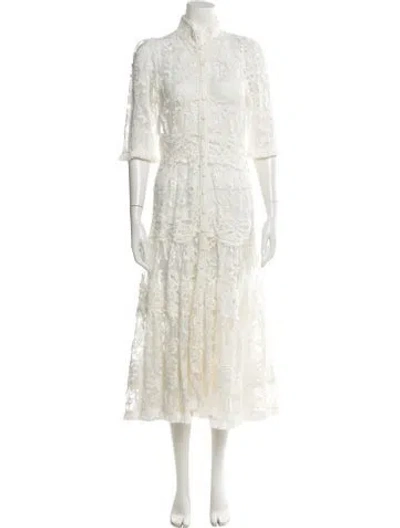 Pre-owned Alexis Lace Pattern Long Dress In White