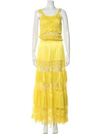 Pre-owned Alexis Lace Pattern Long Dress In Yellow