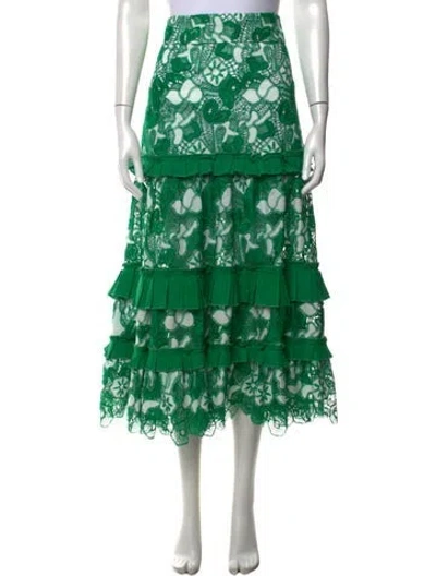 Pre-owned Alexis Lace Pattern Long Skirt In Green/white