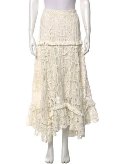 Pre-owned Alexis Lace Pattern Long Skirt In White