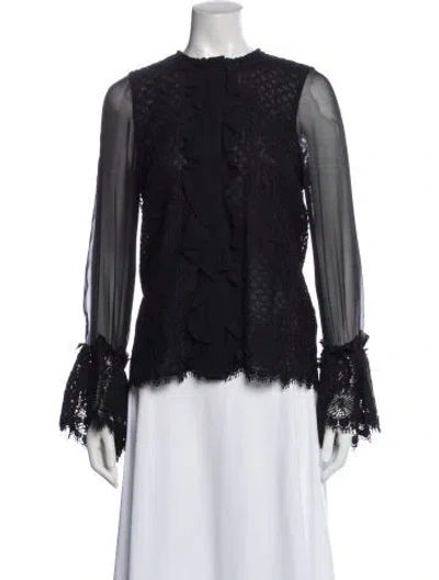 Pre-owned Alexis Lace Pattern Long Sleeve Blouse In Black
