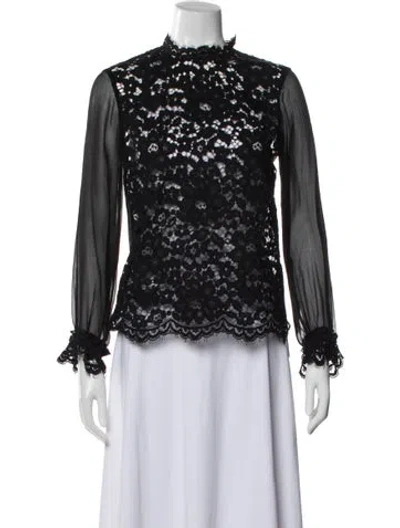 Pre-owned Alexis Lace Pattern Long Sleeve Blouse In Black