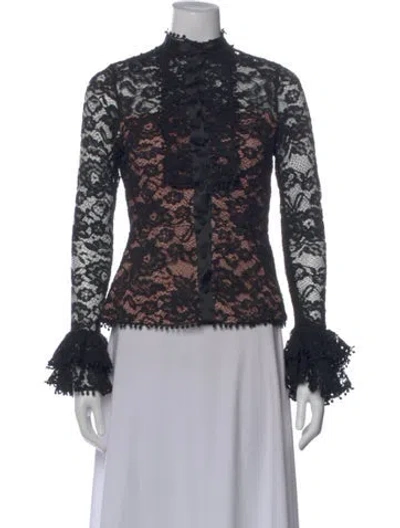 Pre-owned Alexis Lace Pattern Long Sleeve Blouse In Black