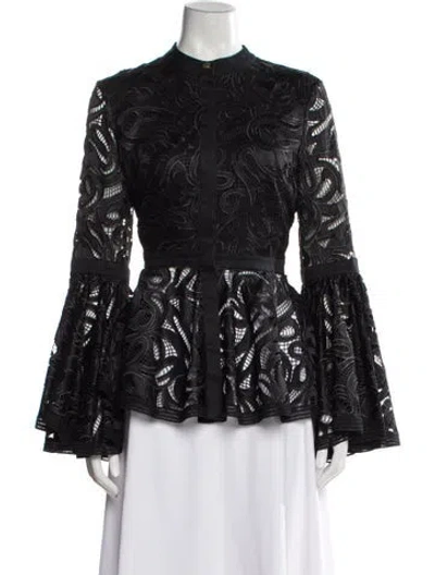 Pre-owned Alexis Lace Pattern Long Sleeve Blouse In Black