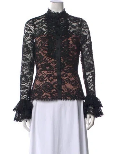 Pre-owned Alexis Lace Pattern Long Sleeve Blouse In Black