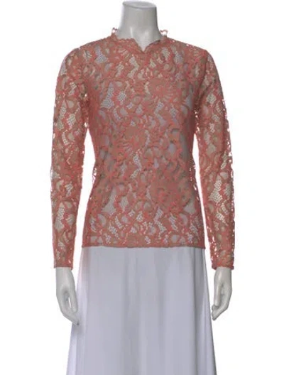 Pre-owned Alexis Lace Pattern Long Sleeve Blouse In Pink