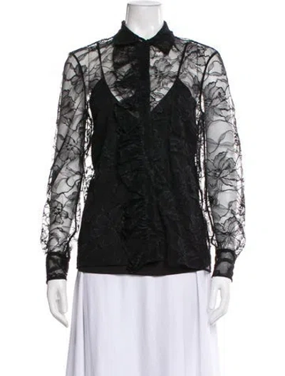 Pre-owned Alexis Lace Pattern Long Sleeve Blouse W/ Tags In Black