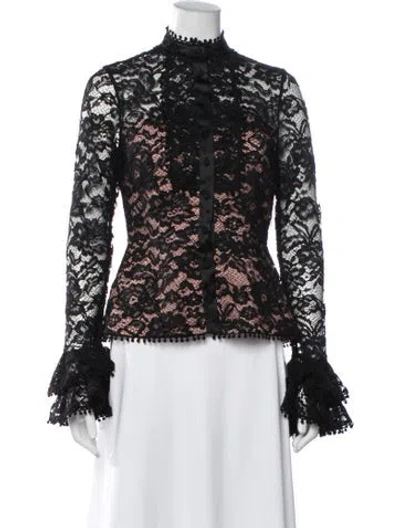 Pre-owned Alexis Lace Pattern Long Sleeve Blouse W/ Tags In Black