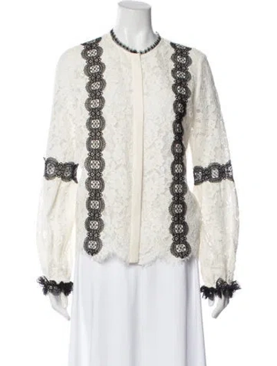 Pre-owned Alexis Lace Pattern Long Sleeve Blouse In White