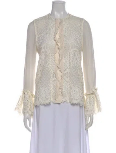 Pre-owned Alexis Lace Pattern Long Sleeve Blouse In White