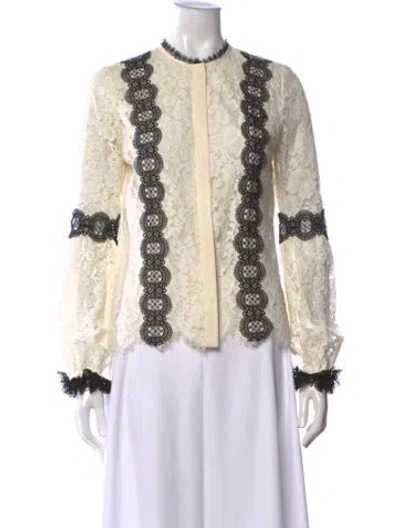 Pre-owned Alexis Lace Pattern Long Sleeve Blouse In White
